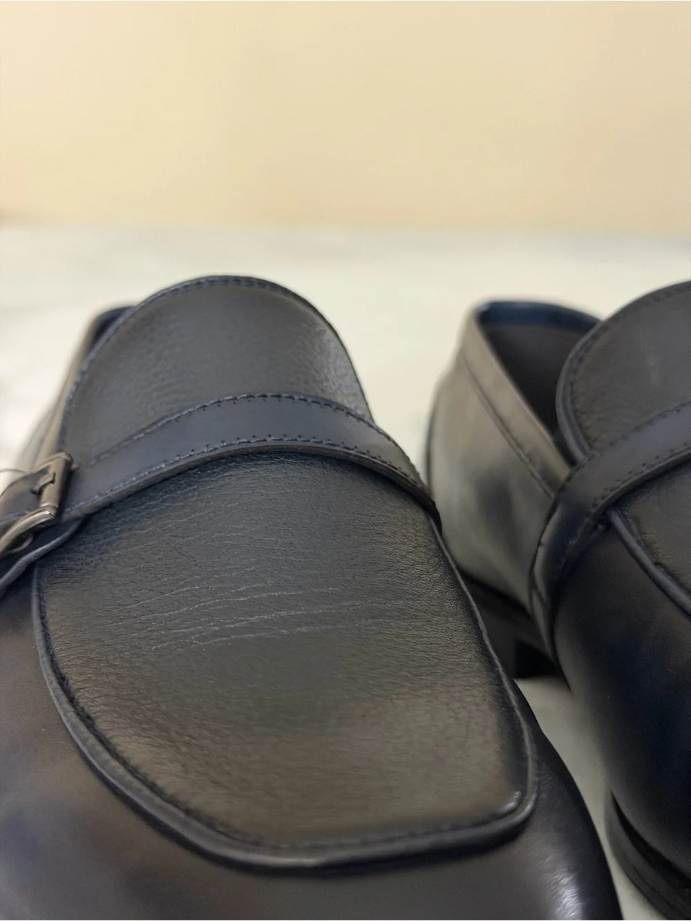 Pierre Cardin Black Leather Slip-On Loafers with Buckle Accent